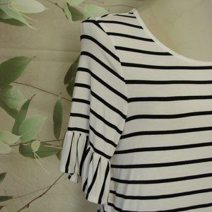 Black & White striped stretch jersey T-Shirt ruffle sleeve long Philosophy Med